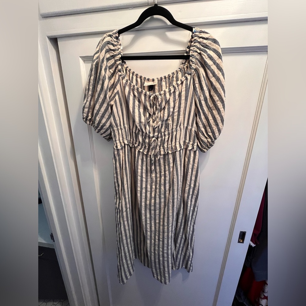 NWT Universal Thread Peasant Dress with Blue and Cream Stripes